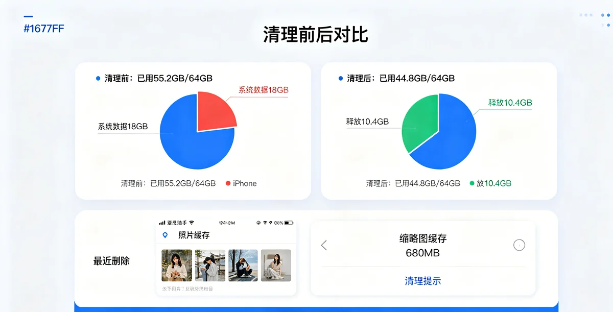 iPhone清理前后存储空间对比